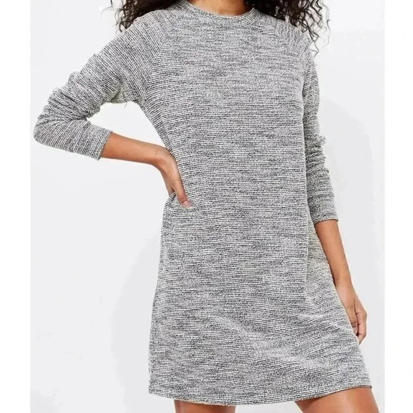 Lou & Grey NWT Long‎ Sleeve Silver Shimmer Textured Dress Medium - Picture 1 of 8